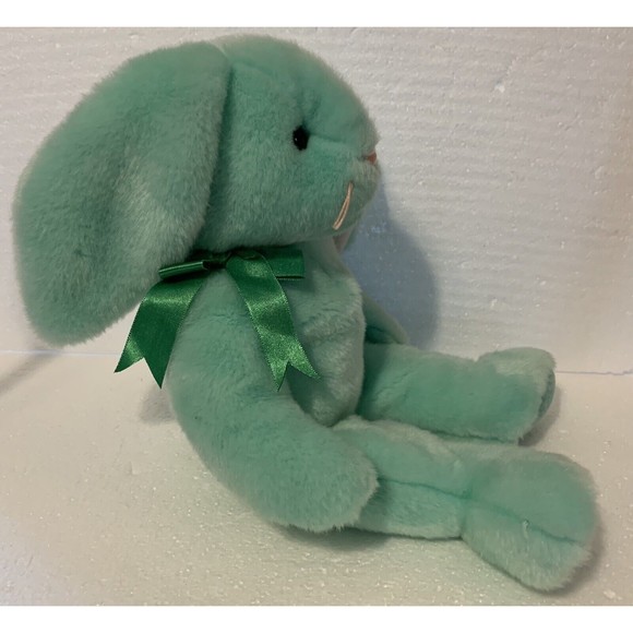 TY Beanie Buddy HIPPITY Green Easter Bunny Rabbit Pink Nose 14" Satin Bow - Picture 4 of 8